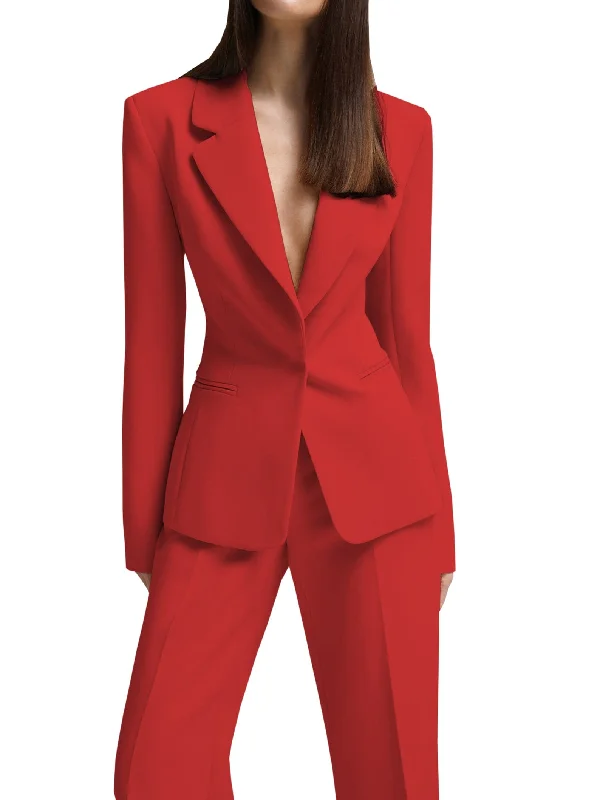 2 Piece Stylish Casual Invisible Buttons Notch Lapel Slim Fit Women's Suit (Blazer+Pants) Soft Sweatpants Style 2 Piece Stylish Casual Invisible Buttons Notch Lapel Slim Fit Women's Suit (Blazer+Pants) Soft Sweatpants Style