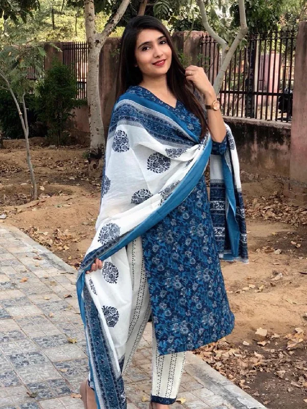 Women's Blue Floral Print Viscose Rayon Kurta And Pant Set - Alvami Comfortable Jogging Pants Women's Blue Floral Print Viscose Rayon Kurta And Pant Set - Alvami Comfortable Jogging Pants