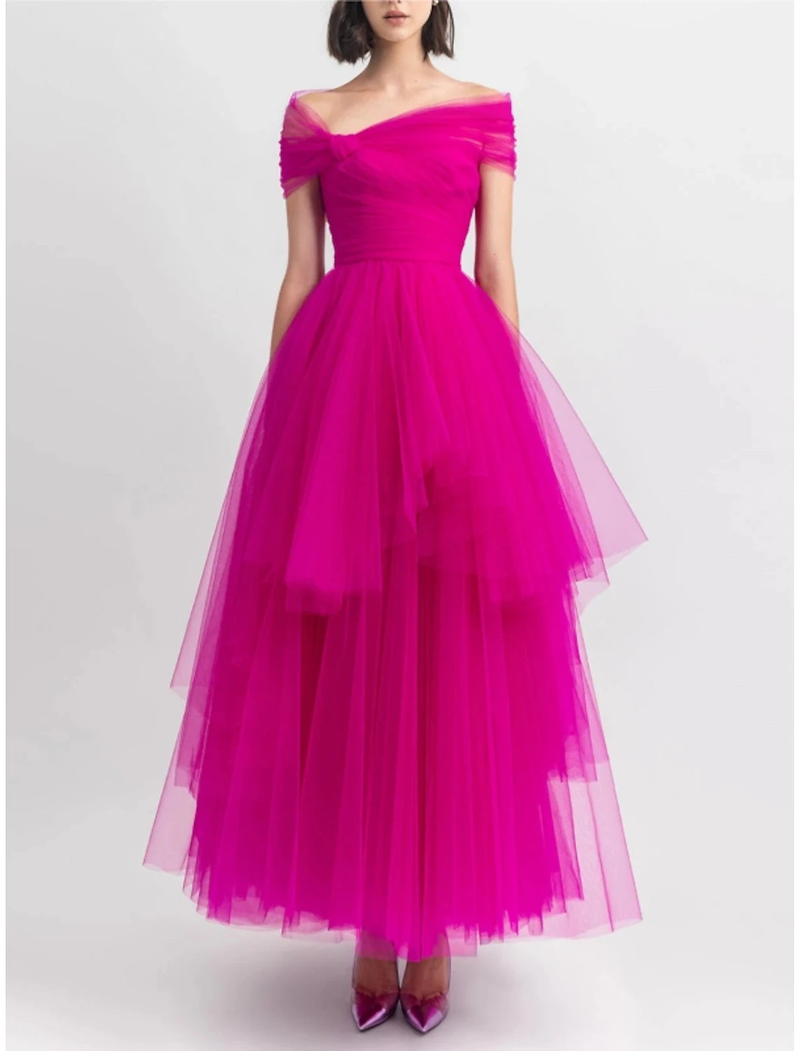 A-Line Evening Gown Party Dress Puffy Dress Formal Fall Ankle Length Short Sleeve Off Shoulder Tulle with Pleats Ruched Tunics Corduroy durable A-Line Evening Gown Party Dress Puffy Dress Formal Fall Ankle Length Short Sleeve Off Shoulder Tulle with Pleats Ruched Tunics Corduroy durable