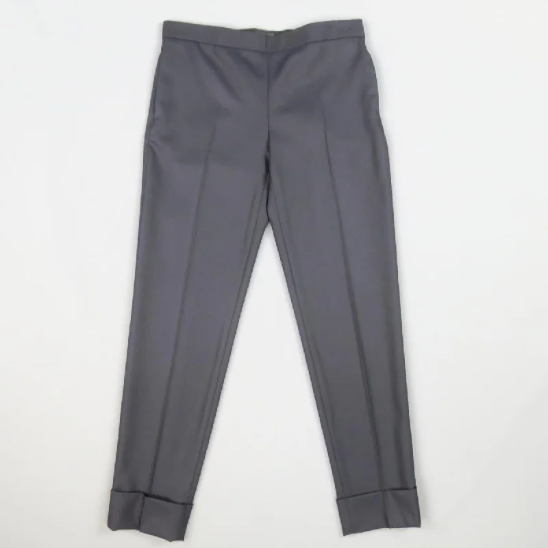 THE ROW Size 0 Navy Virgin Wool  Slim Leg Cuffed Dress Pants Chic Faux Leather Pants