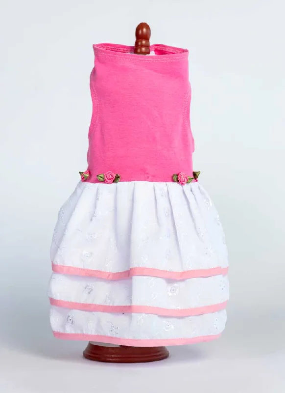 439 Pink Top with Triple Eyelet Skirt and Floral Detail casual skirt length