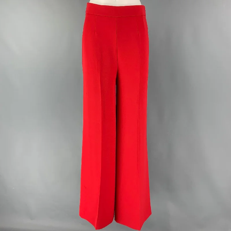CAROLINA HERRERA Size 4 Red Polyester Wide Leg Dress Pants Modern Stretch Trousers