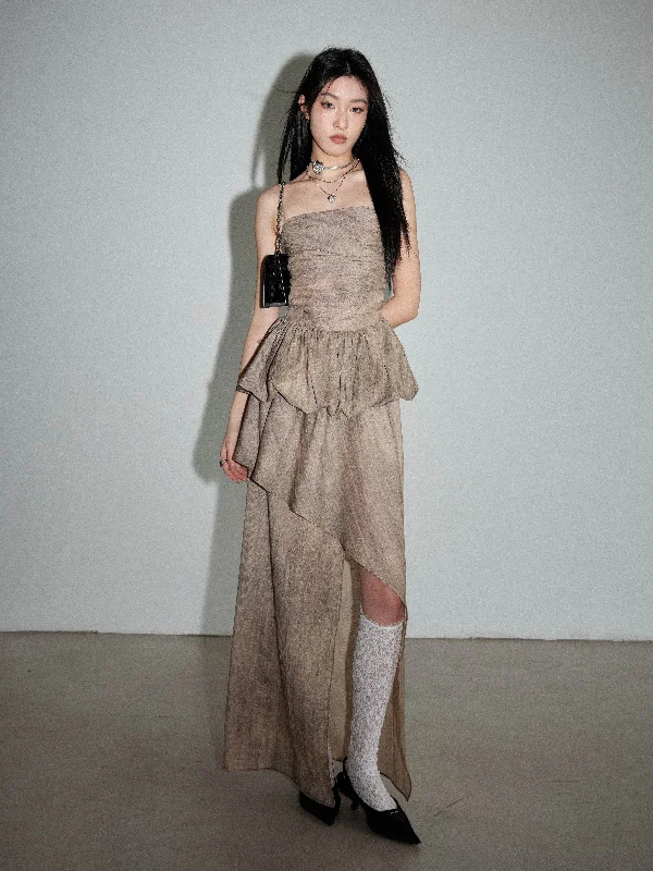 Pleated Lace Fairy Style Wasteland Color Two-piece Camisole/Skirt JNY0163 cotton skirt soft