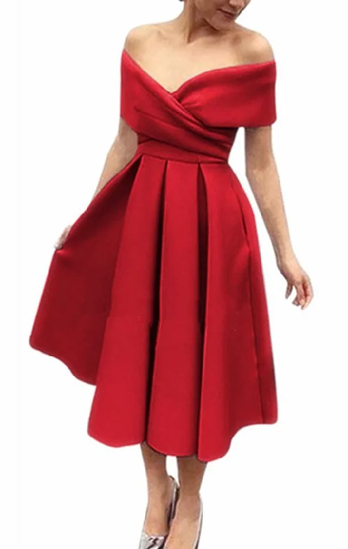 Simple red satin off shoulder V neck bridesmaid prom dress, short party dress cg5677 Tunics Practical easy-care Simple red satin off shoulder V neck bridesmaid prom dress, short party dress cg5677 Tunics Practical easy-care