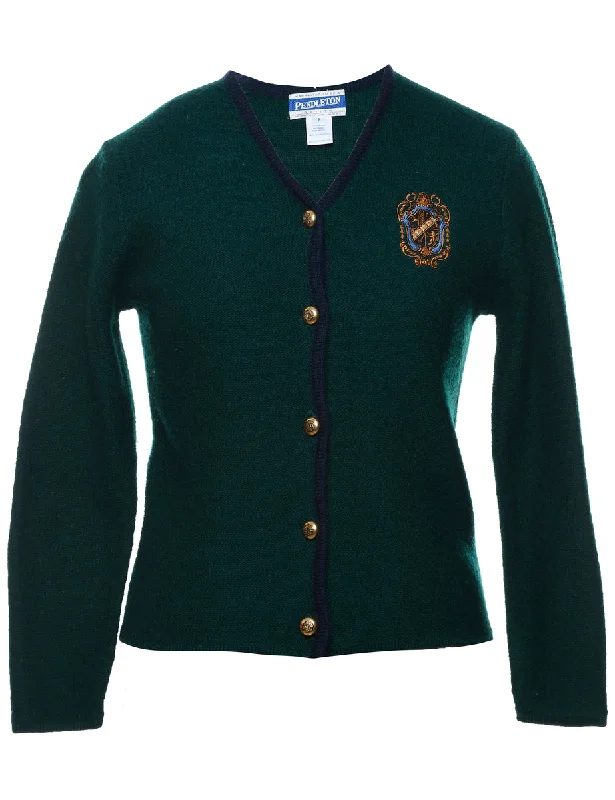 Wool Pendleton Dark Green Button-Front Embroidered Cardigan - M Anti-Pilling Anti-Shrink Durable Wool Pendleton Dark Green Button-Front Embroidered Cardigan - M Anti-Pilling Anti-Shrink Durable