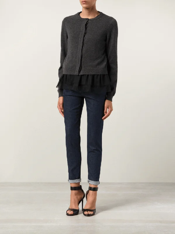 Cashmere Cardigan With Silk Organza Transparent Opaque Sheer