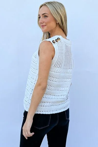 Cristy Hollowed Out Buttoned Tank low neck tank