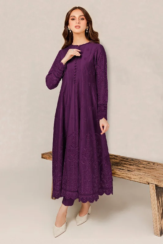 Pakistani Party Dress Deep Purple Salwar Suit in Frock Style Satin Halter Glamorous