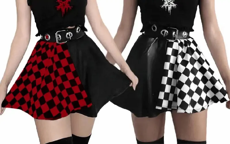 Dual-Tone Short Checkered Skirt linen skirt natural