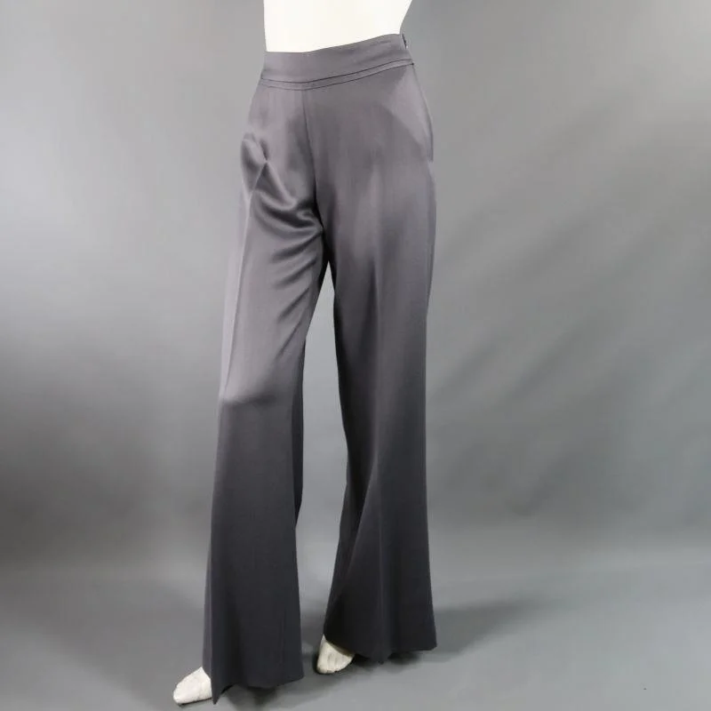 OSCAR DE LA RENTA Size 2 Silver Grey Wool High Rise Wide Leg Ribbon Dress Pants Warm Wool Trousers OSCAR DE LA RENTA Size 2 Silver Grey Wool High Rise Wide Leg Ribbon Dress Pants Warm Wool Trousers