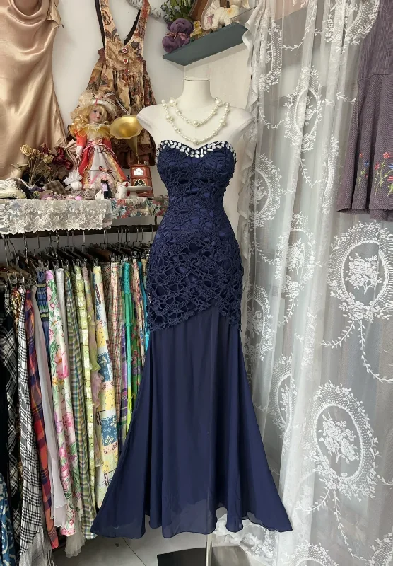 Navy Blue Sweetheart Mermaid Vintage Long Party Dress Formal Evening Gown, DP4554 Tunics Handmade artisanal Navy Blue Sweetheart Mermaid Vintage Long Party Dress Formal Evening Gown, DP4554 Tunics Handmade artisanal
