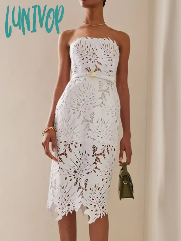 Lunivop Women Celebrity Sexy Strapless Backless Lace White Midi Bodycon Bandage Dress Elegant Evening Club Party Dress Tunics Cozy comfortable Lunivop Women Celebrity Sexy Strapless Backless Lace White Midi Bodycon Bandage Dress Elegant Evening Club Party Dress Tunics Cozy comfortable