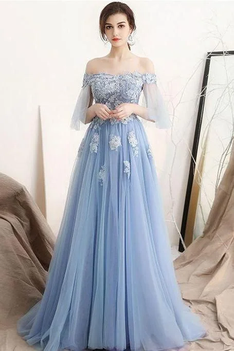 Blue lace applique long prom dress,off shoulder evening dress,party dress with appliques cg6102 Tunics Summer linen Blue lace applique long prom dress,off shoulder evening dress,party dress with appliques cg6102 Tunics Summer linen