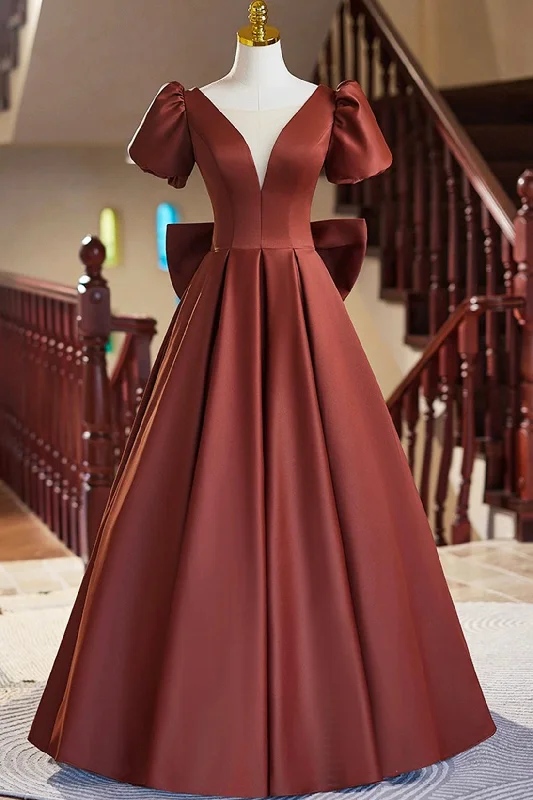 A-Line Satin Floor Length Prom Dress, Elegant Short Sleeve Evening Party Dress Tunics Travel practical A-Line Satin Floor Length Prom Dress, Elegant Short Sleeve Evening Party Dress Tunics Travel practical