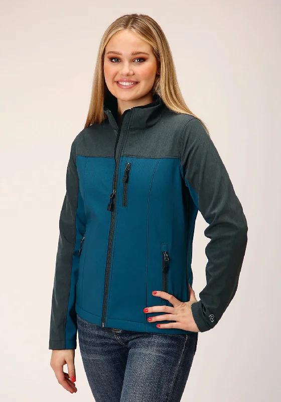 Roper Womens Zip Green/Grey Polyester Softshell Jacket Notch Collar Peter Pan Collar Cowl Neck Roper Womens Zip Green/Grey Polyester Softshell Jacket Notch Collar Peter Pan Collar Cowl Neck