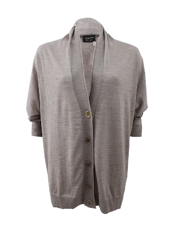 Oversized Cardigan With Fitted Sleeves Front Pockets Side Pockets Patch Pockets