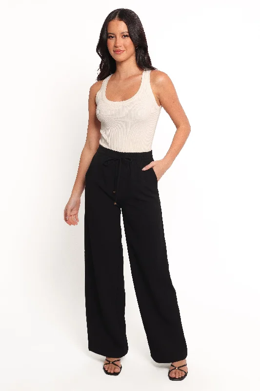 Cinch Wide Leg Crepe Pant - Black Comfy Zip-Up Pants