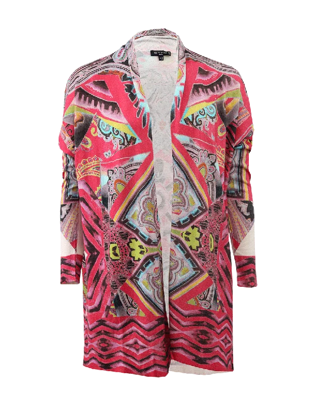 Paisley Print Drape Cardigan Toggled Drawstring Belted