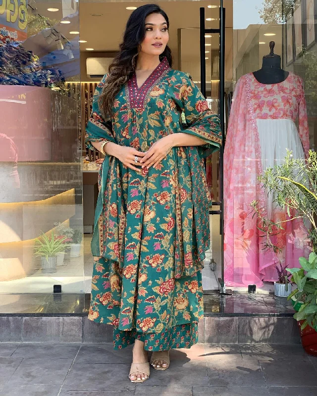 women's Viscose Green Anarkali Kurta And Pant Set With Dupatta - Alvami Comfortable Jogging Pants women's Viscose Green Anarkali Kurta And Pant Set With Dupatta - Alvami Comfortable Jogging Pants