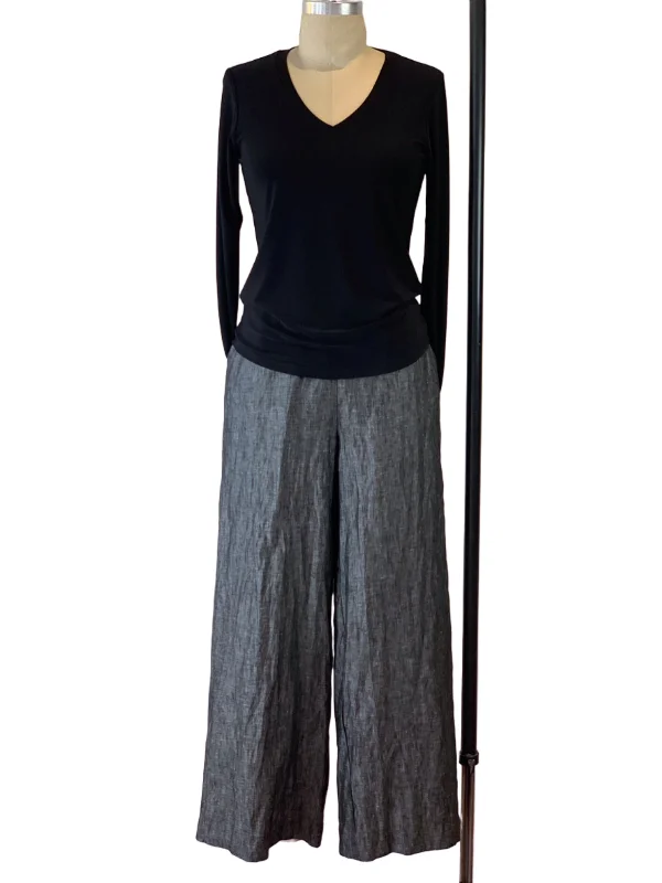 Women's Hematite Linen Pull On Palazzo Pant Sleek Black Pants