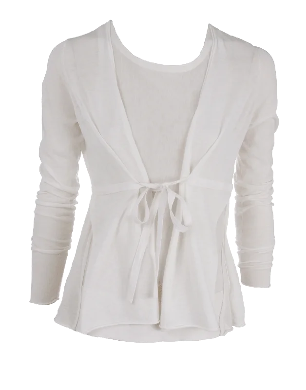 Tie-Front Escape Cardigan Mesh Blend Leather Blend Suede Blend