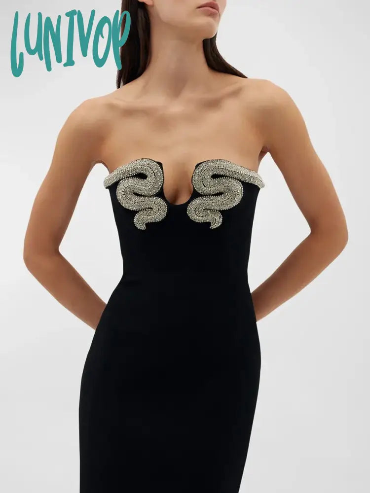 Lunivop New Women Elegant Sexy Strapless Luxury Diamond Crystal Snake Bodycon Long Bandage Dress Birthday Evening Cocktail Party Dresses Tunics Yoga stretchy Lunivop New Women Elegant Sexy Strapless Luxury Diamond Crystal Snake Bodycon Long Bandage Dress Birthday Evening Cocktail Party Dresses Tunics Yoga stretchy