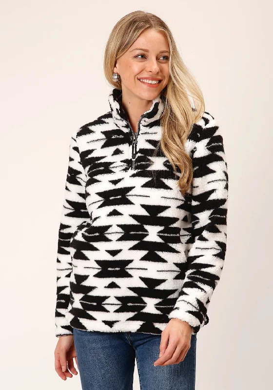 Roper Womens Fuzzy Polar Black/White 100% Polyester Fleece Jacket Jacket Blazer Coat Roper Womens Fuzzy Polar Black/White 100% Polyester Fleece Jacket Jacket Blazer Coat