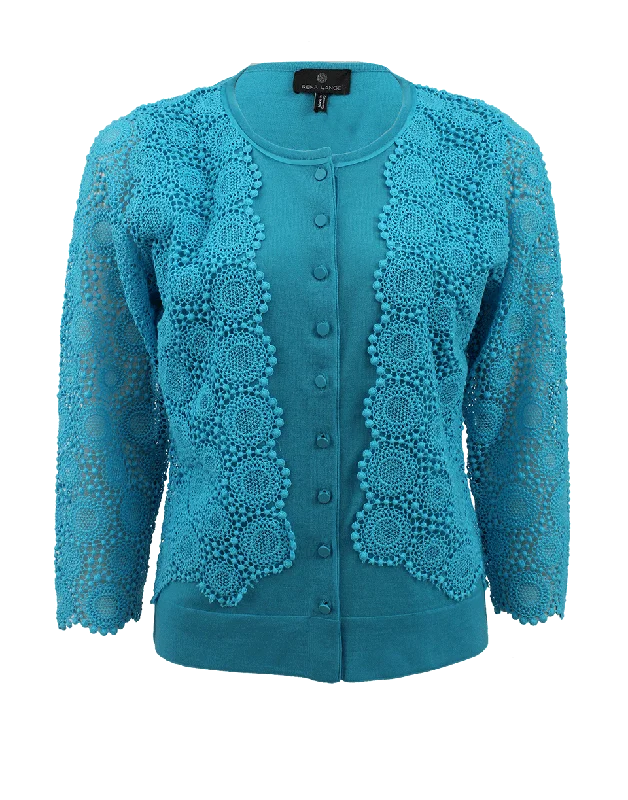 Quarter Sleeve Crochet Cardigan Silk Blend Satin Velvet