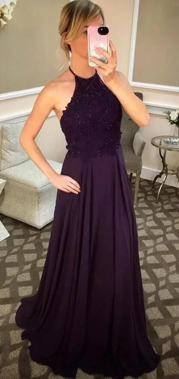 purple halter lace chiffon prom dress ,party dress cg3940 Tunics Stylish elegant