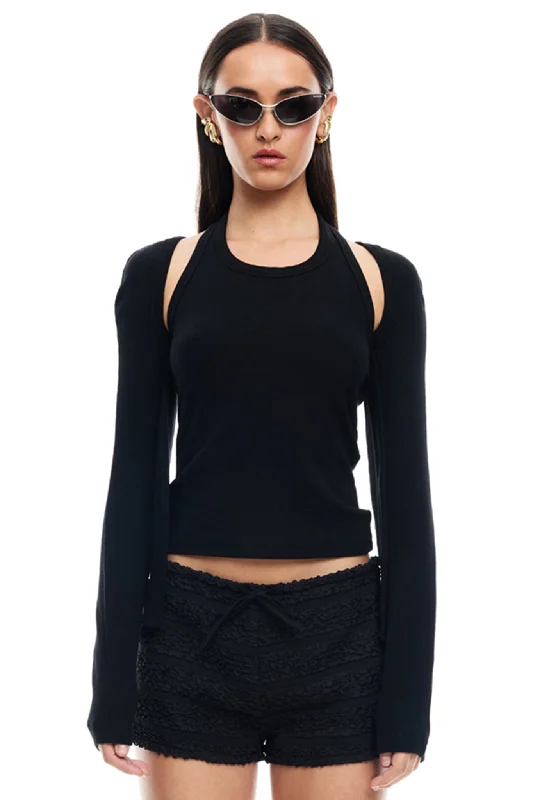 LIONESS Sculpted Long Sleeve Tank Onyx striped tank top