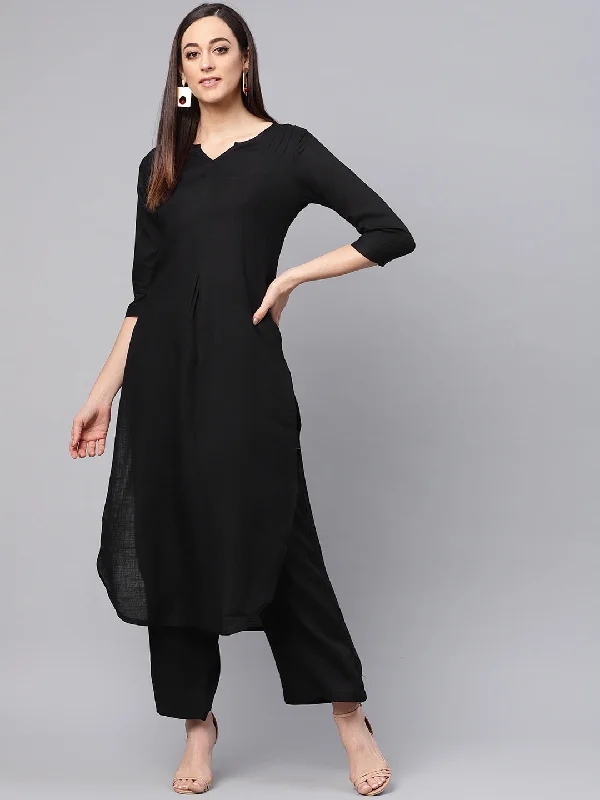 Women's Black Kurta With Palazzo Pants - Idalia Formal Slim Pants