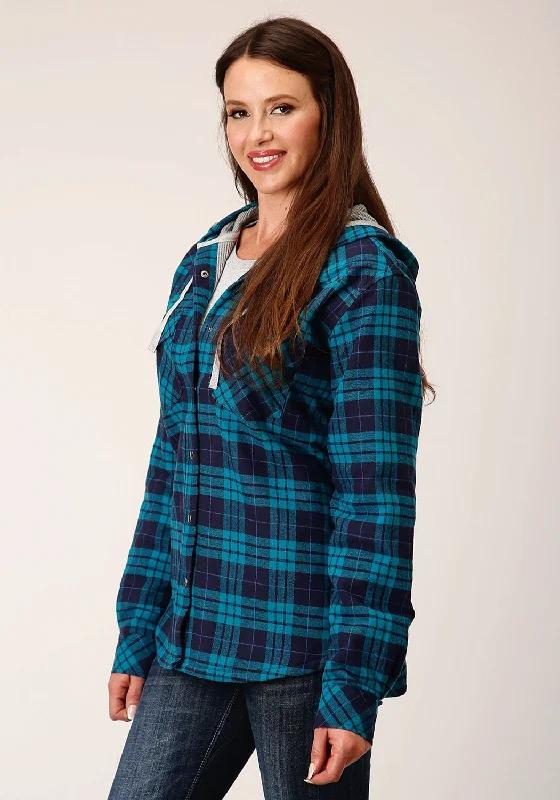 Roper Womens Thermal Lined Flannel Blue 100% Cotton Cotton Jacket Boat Neck Shawl Collar Notched Collar Roper Womens Thermal Lined Flannel Blue 100% Cotton Cotton Jacket Boat Neck Shawl Collar Notched Collar