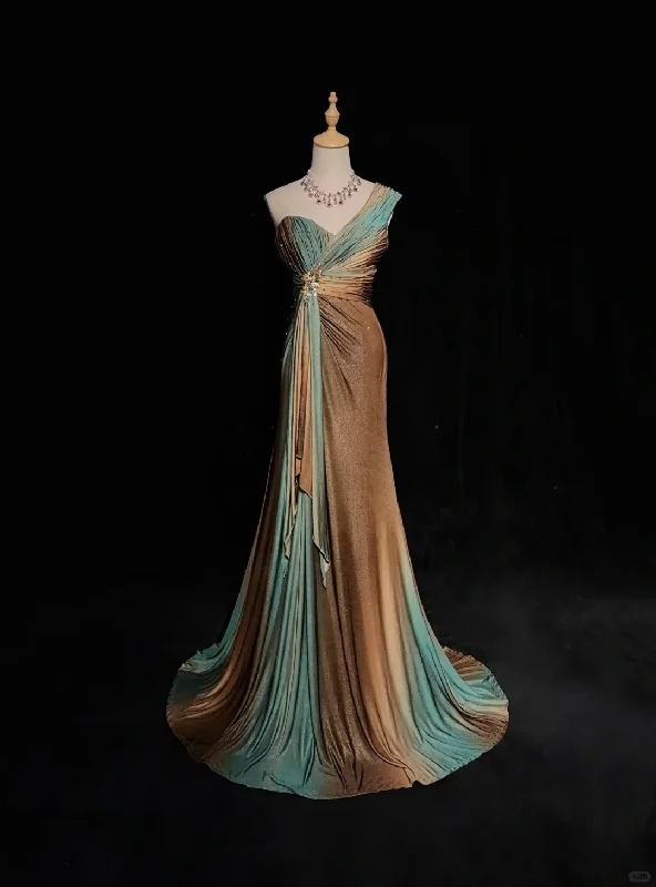 New Arrival Ombre One Shoulder Mermaid Beading Vintage Long Evening Party Dress, DP4881 Pleated Skirt Elegant New Arrival Ombre One Shoulder Mermaid Beading Vintage Long Evening Party Dress, DP4881 Pleated Skirt Elegant
