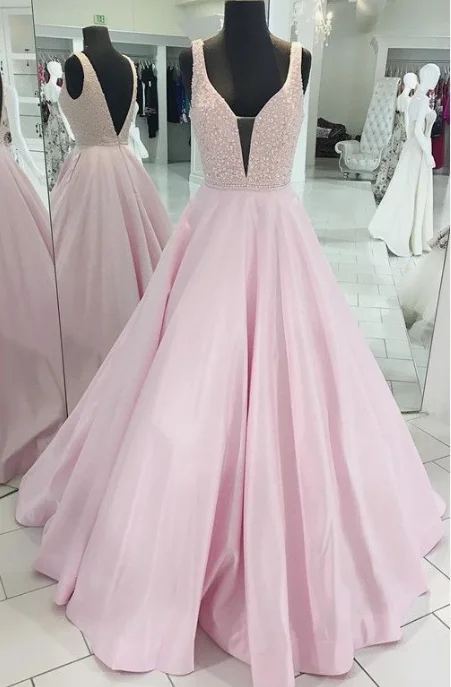 A-Line Prom Dress, Deep V-Neck Party Dress, Open Back Pink Evening Dress cg2639 Tunics Silk luxurious A-Line Prom Dress, Deep V-Neck Party Dress, Open Back Pink Evening Dress cg2639 Tunics Silk luxurious
