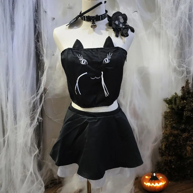 Scratch Ur Back Cat Costume Skirt Set Black leather skirt bold