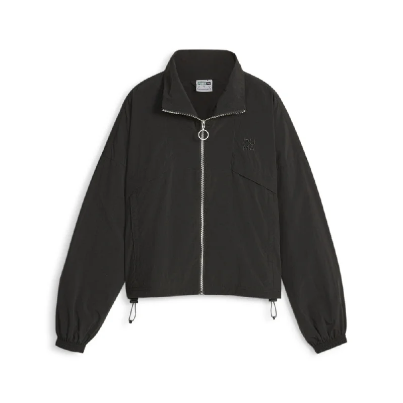 Infuse Woven Full Zip Jacket Boat Neck Shawl Collar Notched Collar