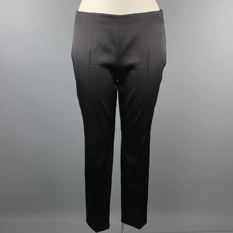 AKRIS Melissa Size 12 Black Silk Blend Satin Side Zipper Dress Pants High-Waist Jeans AKRIS Melissa Size 12 Black Silk Blend Satin Side Zipper Dress Pants High-Waist Jeans