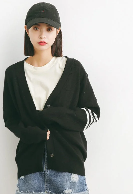 Oversized Cardigan W/ Stripe Fitted Loose Oversized
