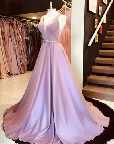 Pink Satin V Neck Long Beaded Waistline Prom Dress, Party Dress cg1912 Tunics Vintage classic Pink Satin V Neck Long Beaded Waistline Prom Dress, Party Dress cg1912 Tunics Vintage classic