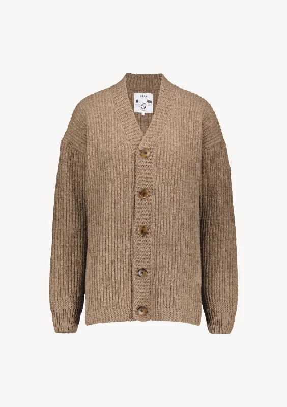 Women's Dagmar Cardigan Beige Herringbone Houndstooth Plaid