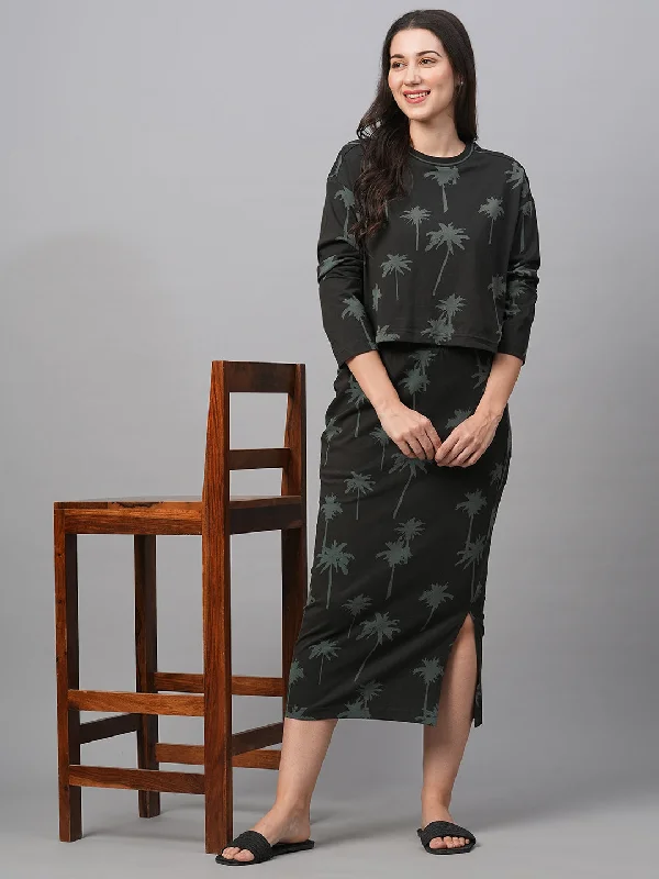 Women's Dark Grey Cotton Slim Fit Skirt button skirt front