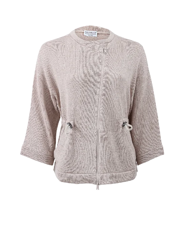 Drawstring Waist Cardigan Terry Terry Cloth Terry Knit