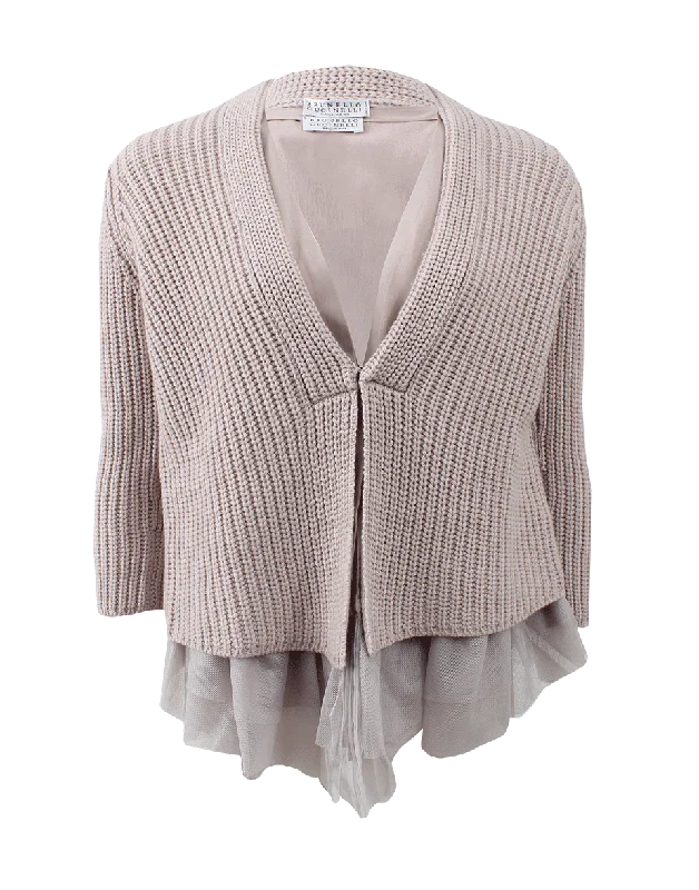 English Ribbed Cardigan With Tulle Thin Thick Dense