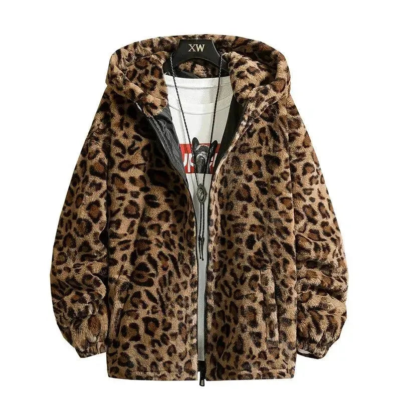Casual Printed Hooded Men Fleece Jacket Hoodie Zip-Up Jacket Button-Up Jacket