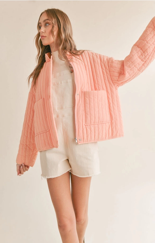 Kora Quilted Jacket-Washed Coral Print Jacket Jacquard Jacket Patchwork Jacket