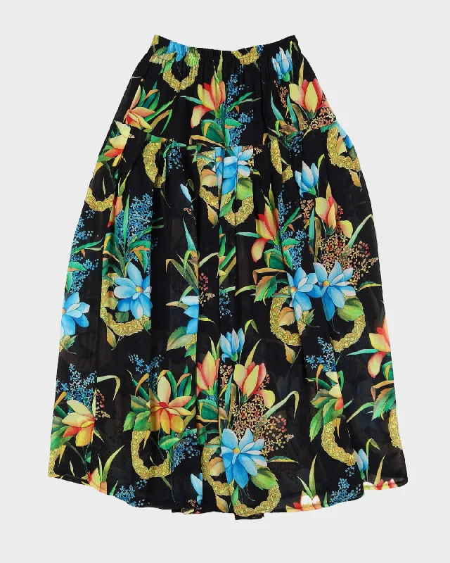 Black Floral Maxi Skirt - S wool skirt thick