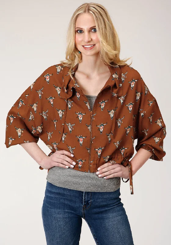 Roper Womens Cow Skulls Brown 100% Rayon Jacket Mesh Jacket Canvas Jacket Denim Jacket Roper Womens Cow Skulls Brown 100% Rayon Jacket Mesh Jacket Canvas Jacket Denim Jacket