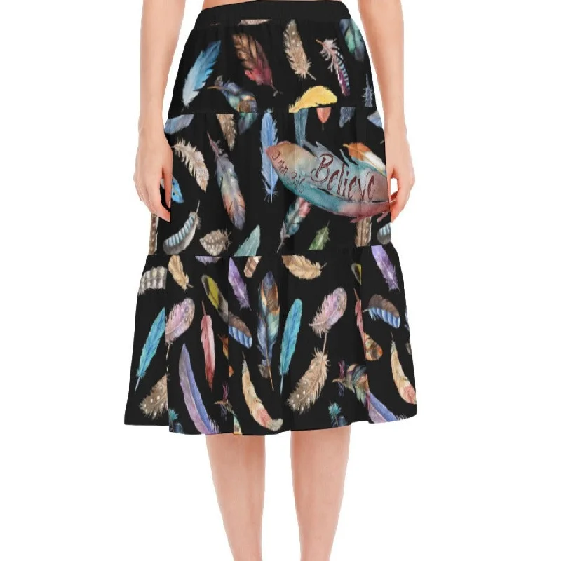BELIEVE Feather Print Skirt spandex blend skirt