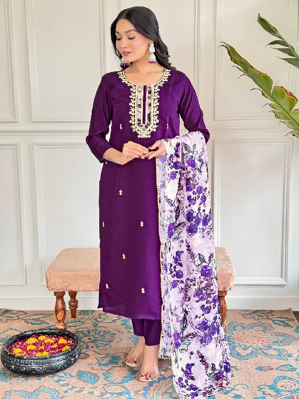 Women's Chanderi Kurta Pant Dupatta Set - Ariya Prints Relaxed Fit Trousers