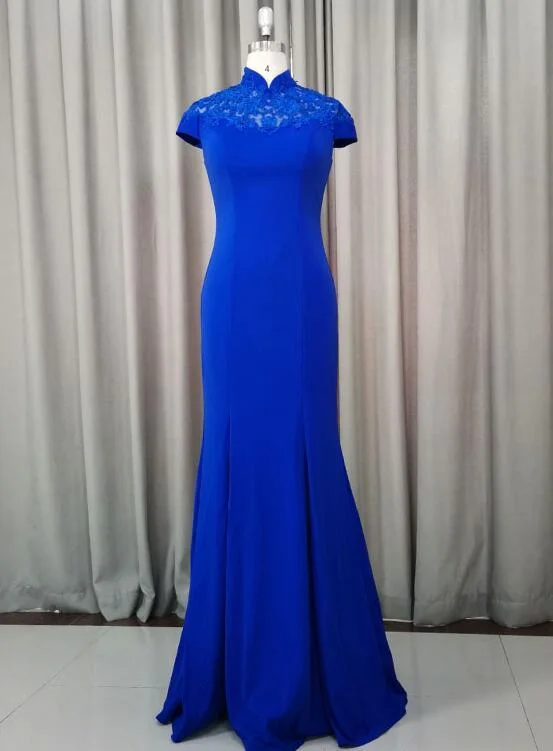 Beautiful Spandex With Lace Mermaid Long Prom Dress, Blue Evening Party Dress cg3913 Tunics Cozy comfortable Beautiful Spandex With Lace Mermaid Long Prom Dress, Blue Evening Party Dress cg3913 Tunics Cozy comfortable